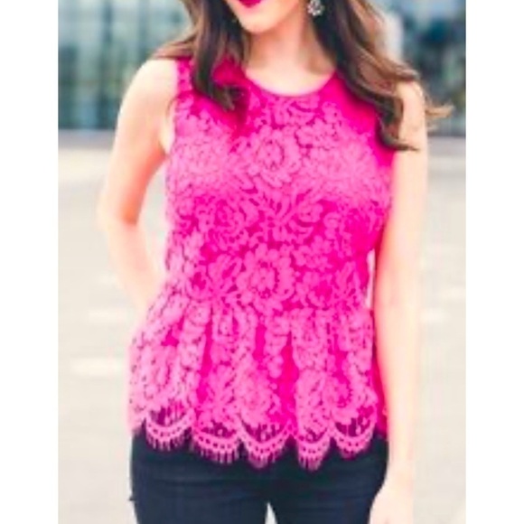 J. Crew Peplum Barbie Pink Lace Scoop Neck Sleeveless Blouse Tank Size 2 Stretch - Picture 8 of 10